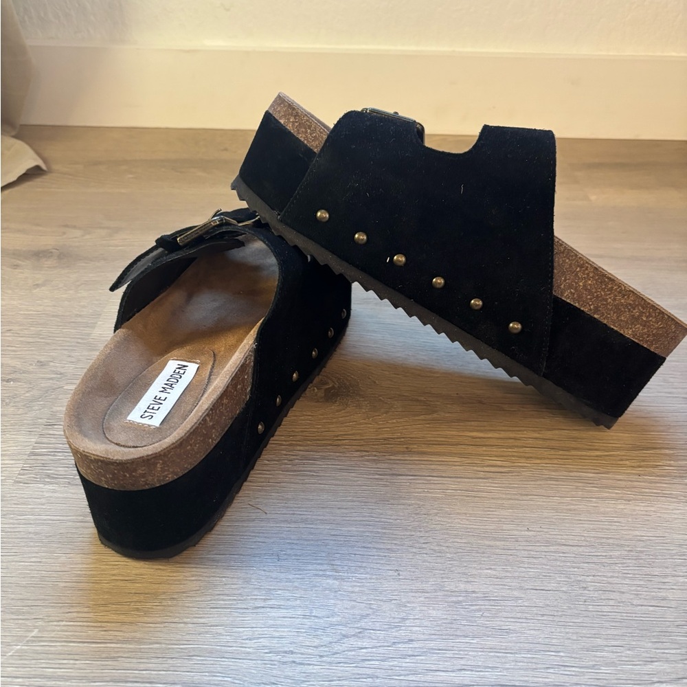 Steve Madden Black Platform Slip-On Shoes with Studded Strap